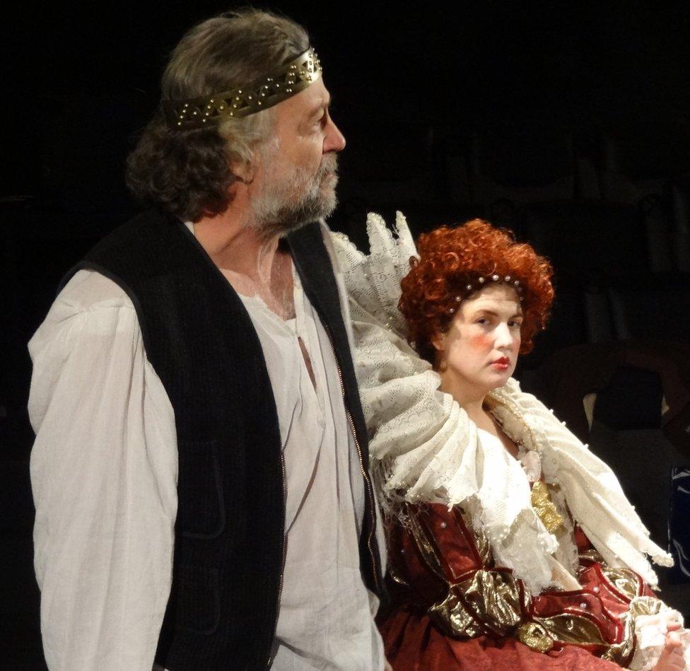 Bruce Rogers as Shakespeare and Carey Seward as Queen Elizabeth I, in 2013