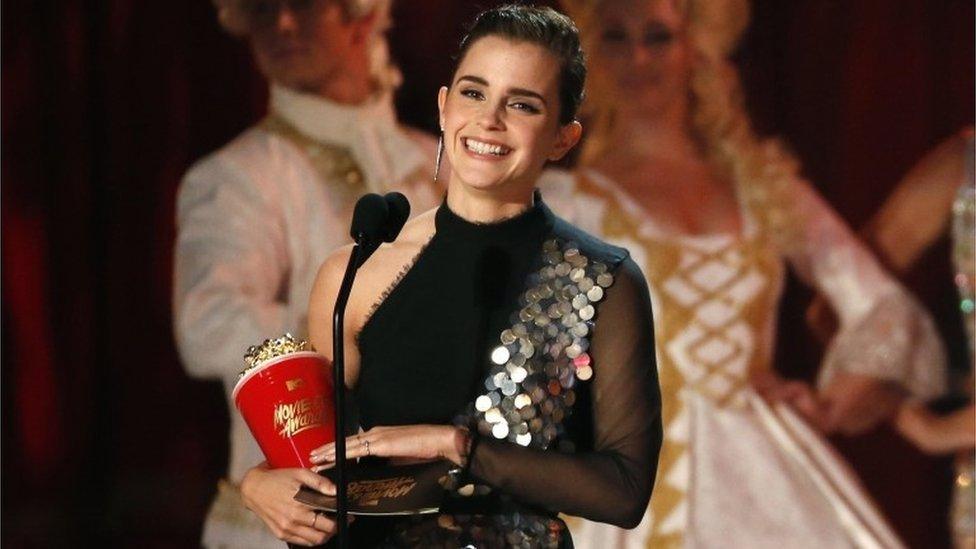 Emma Watson accepts the Best Actor in a Movie award for "Beauty and the Beast."