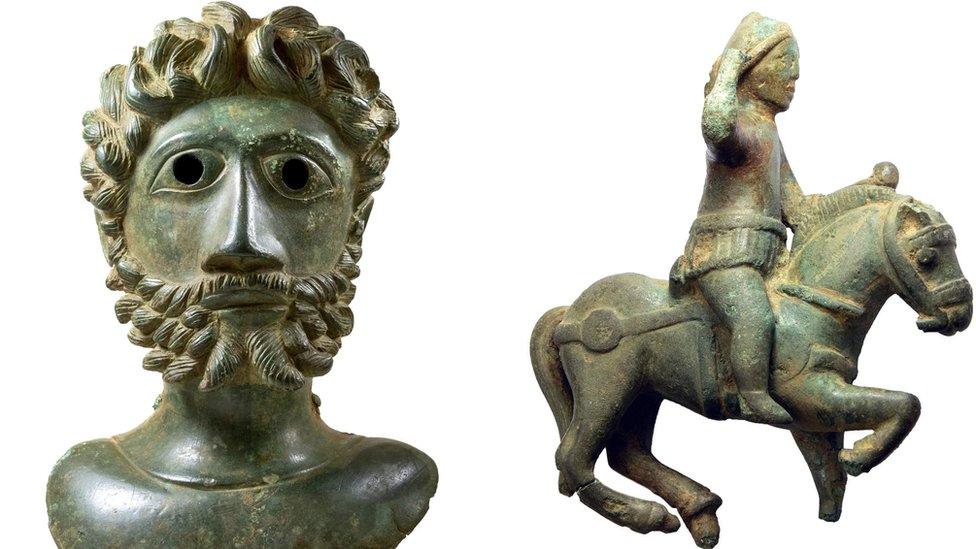 Roman bust (left) and the God Mars on horseback (right)