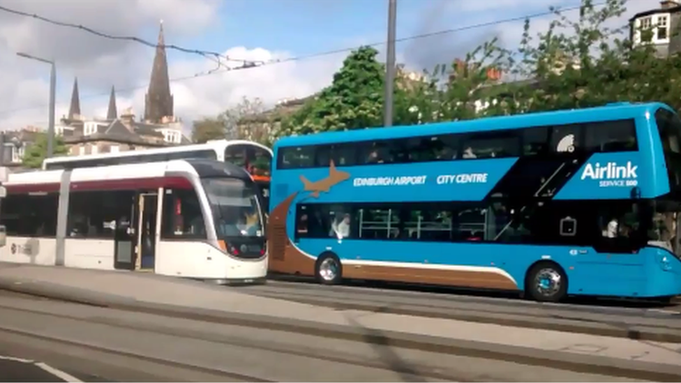 Tram struck in traffic Pic John McManus