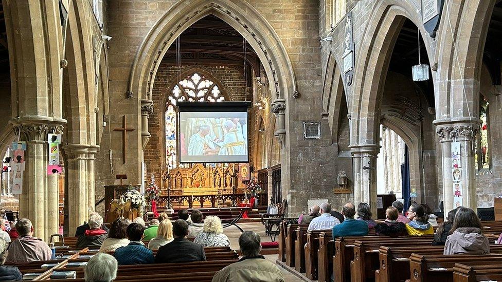 A big screen in St Mary's Church in Horncastle