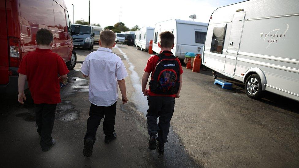 Children at a caravan park