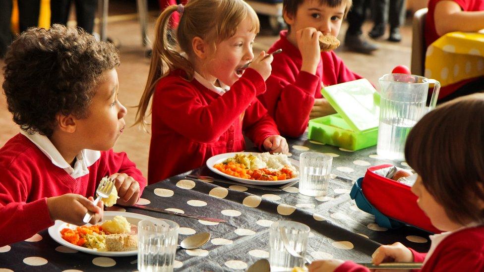 children eating food at lunch