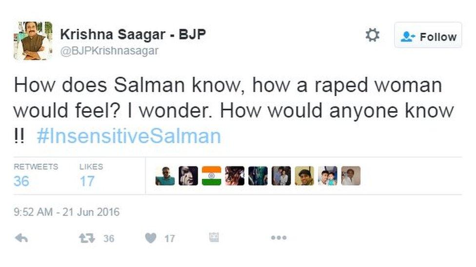 How does Salman know, how a raped woman would feel? I wonder. How would anyone know !! #InsensitiveSalman