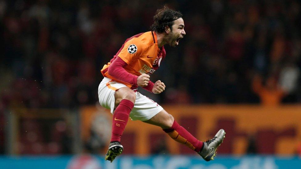 Galatasaray"s Selcuk Inan celebrates his goal during the UEFA Champions League Group C soccer match between Galatasaray - Astana in Istanbul, Turkey 08 December 2015.