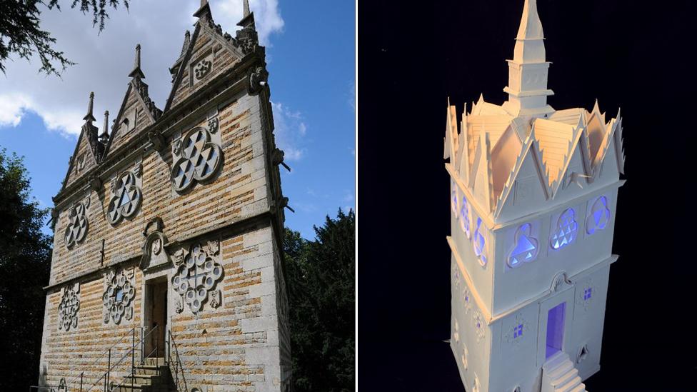 Rushton Triangular Lodge and a paper sculpture