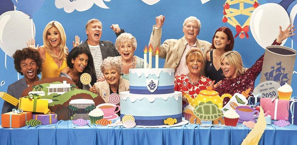 Blue Peter presenters Radzi Chinyanganya, Helen Skelton, Konnie Huq, Peter Duncan, Leila Williams, Valerie Singleton, Peter Purves, Janet Ellis, Lindsey Russell, Anthea Turner