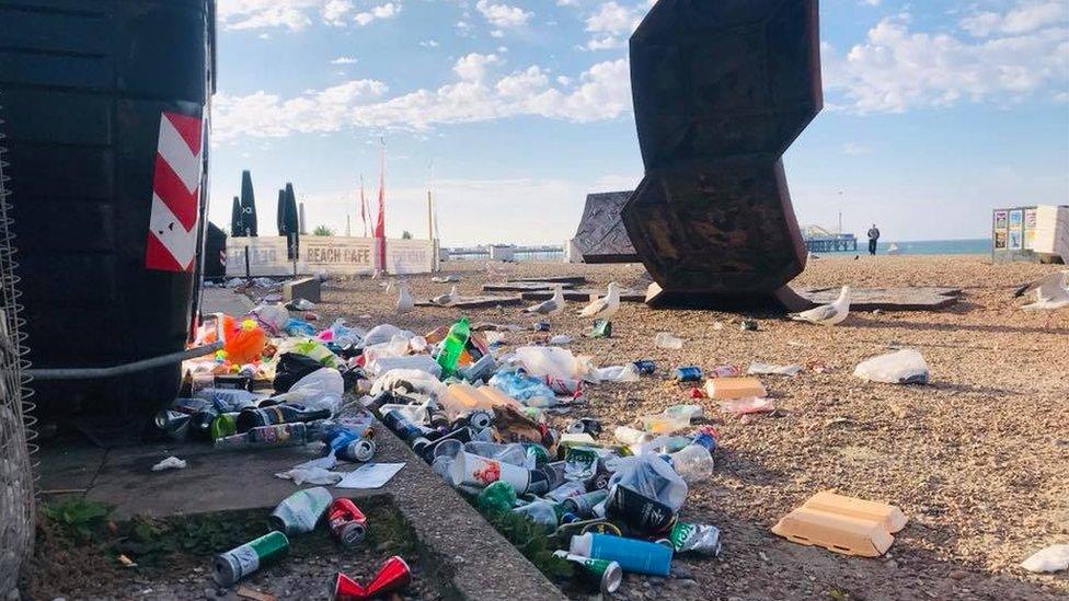 Litter on Brighton beach