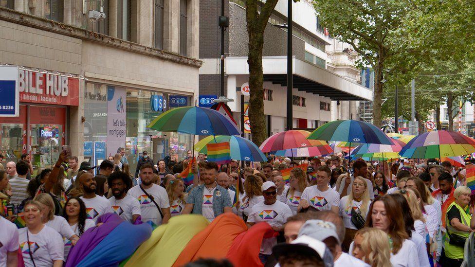 People parading for Pride in September