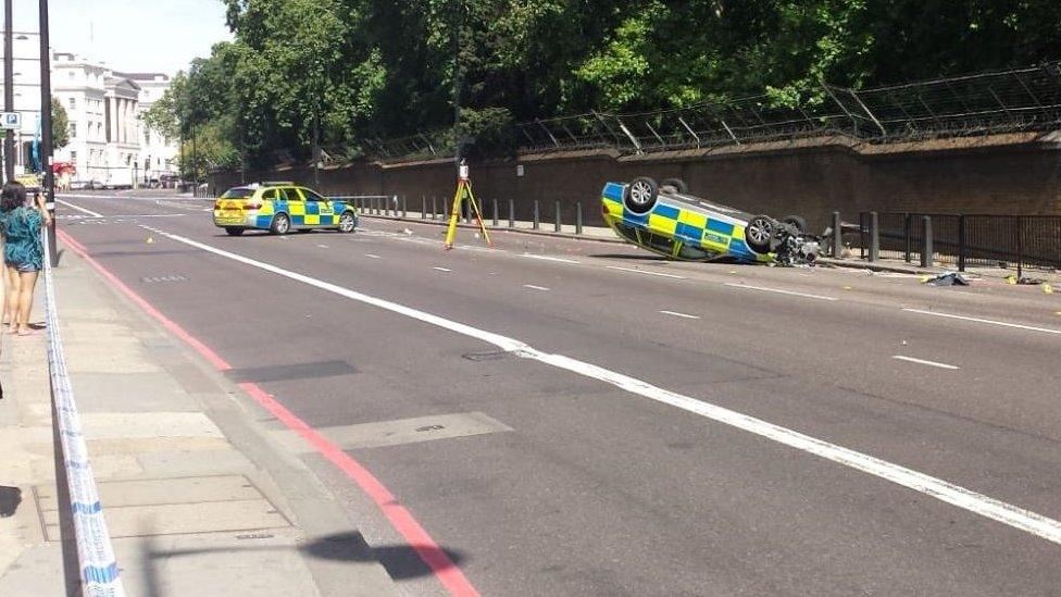 overturned police car