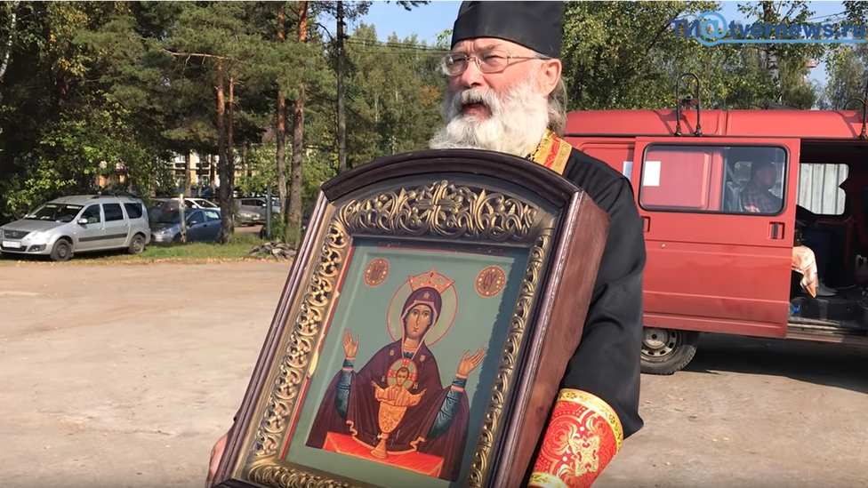 Holy water flight over Tver, Russia, September 2019