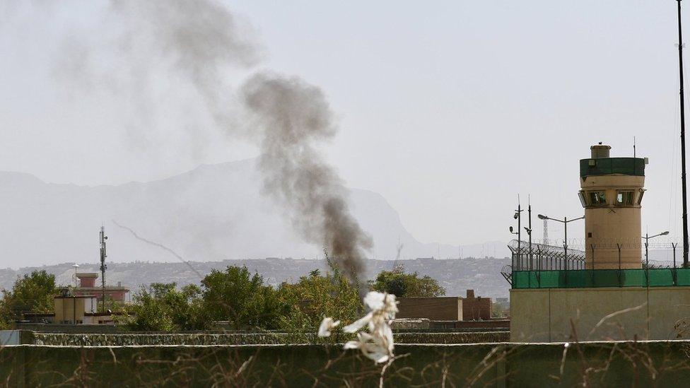 Smoke rises from Kabul airport after the attack by militants. 27 Sept 2017