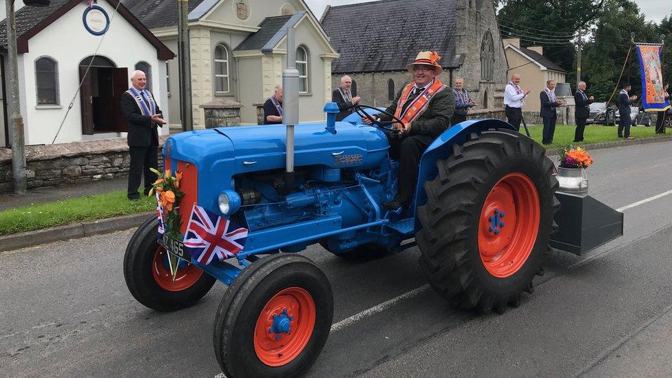 Orange Order members paraded in tractors in County Tyrone