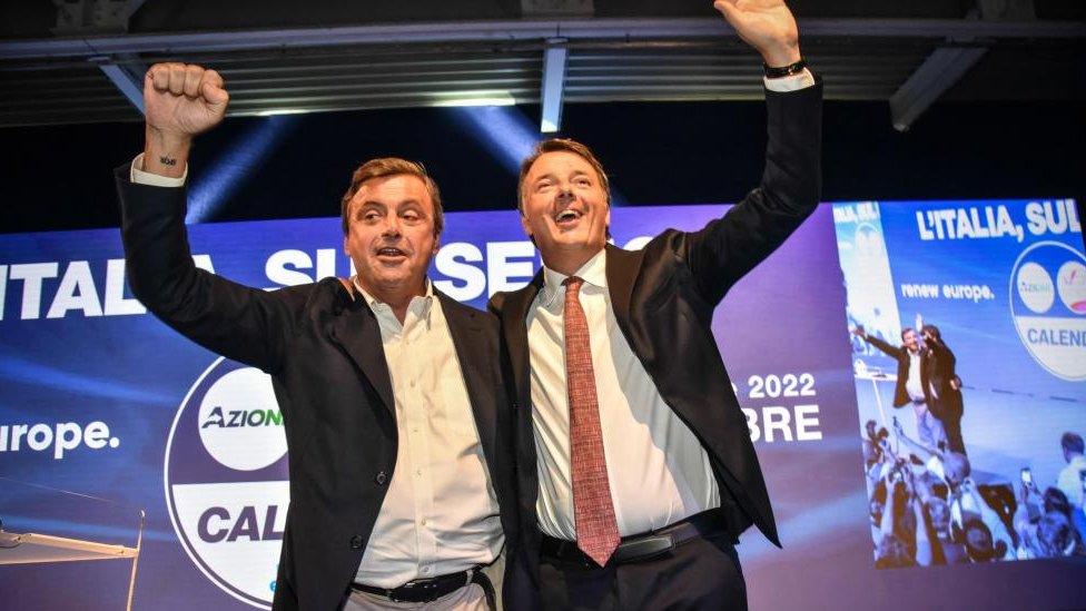 Carlo Calenda (L), head of the Azione political party, and Matteo Renzi (R), head of the Italia Viva party