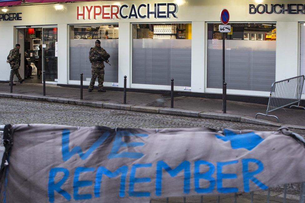 A ceremony to pay tribute to the victims of last year's January attacks outside the kosher supermarket in Paris