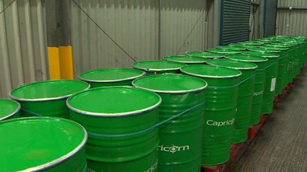 Barrels of fruit juice concentrate