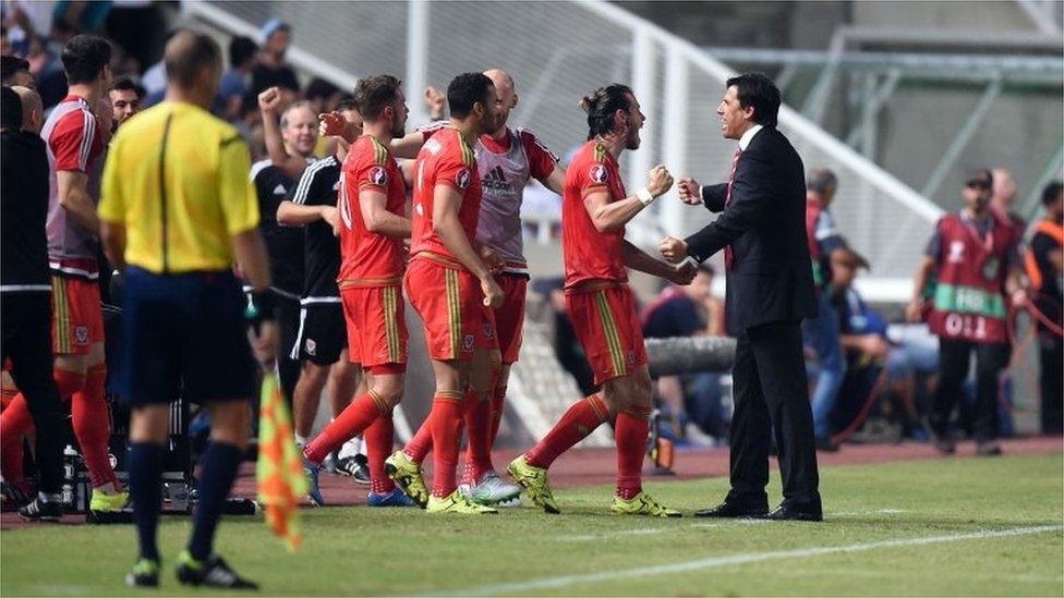 Wales team celebrate victory