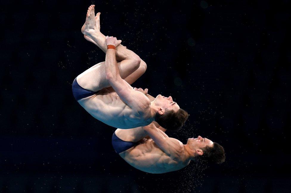 Tom Daley and Matty Lee diving in the men's synchronised 10m final at Tokyo 2020