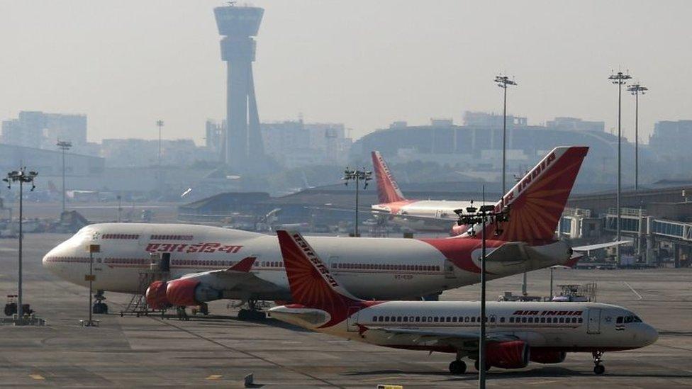 Air India airlines aircraft are parked at the Chhatrapati Shivaji International Airport in Mumbai, India,