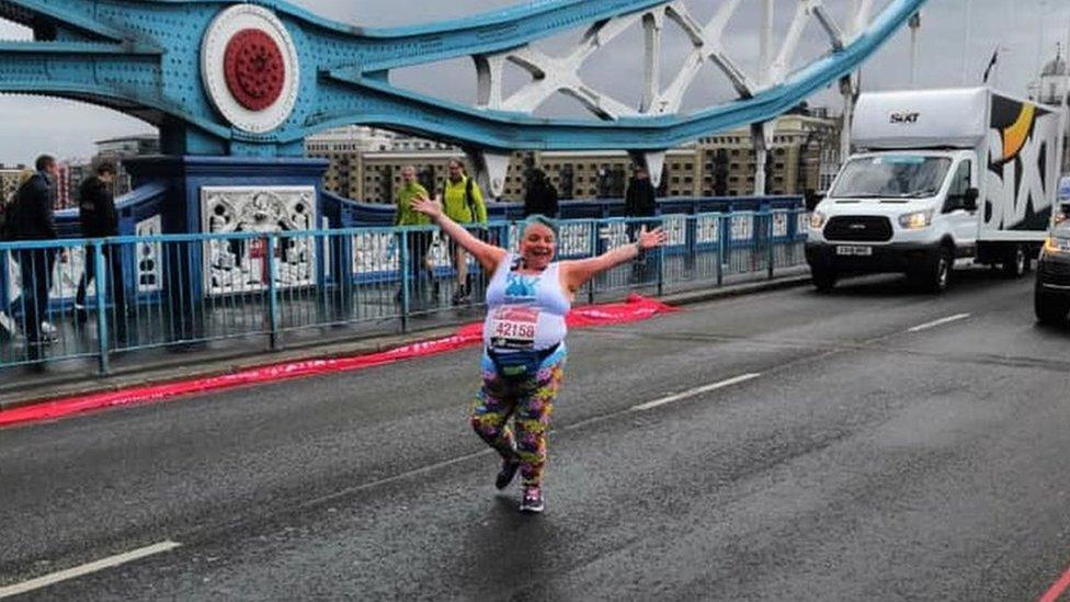 Kerrie Aldridge crossing Tower Bridge in London