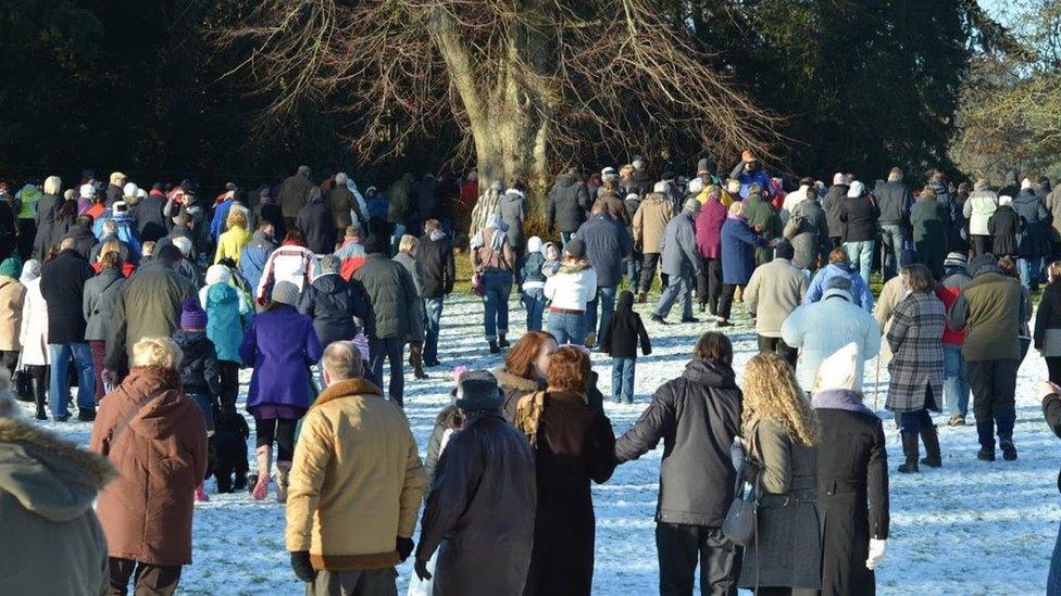 Crowds on frosty morning at Sandringham