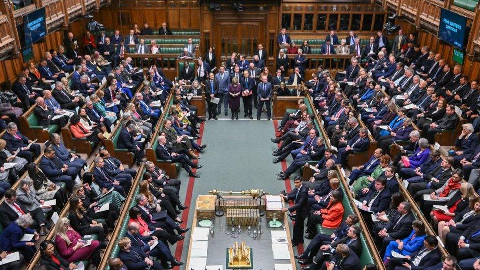 An aerial of MPs in the House of Commons during Prime Minister's Questions