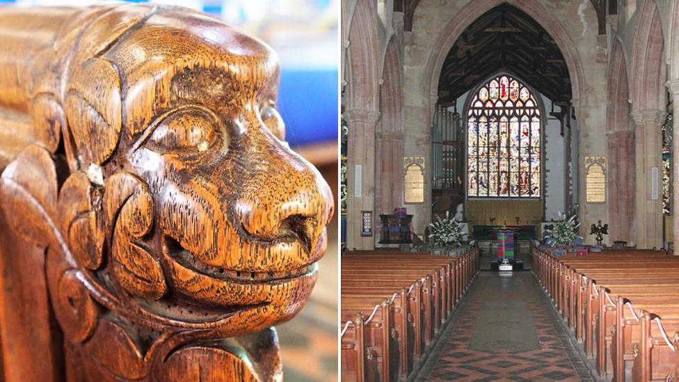 Carved pew, St Andrew's, Hingham interior