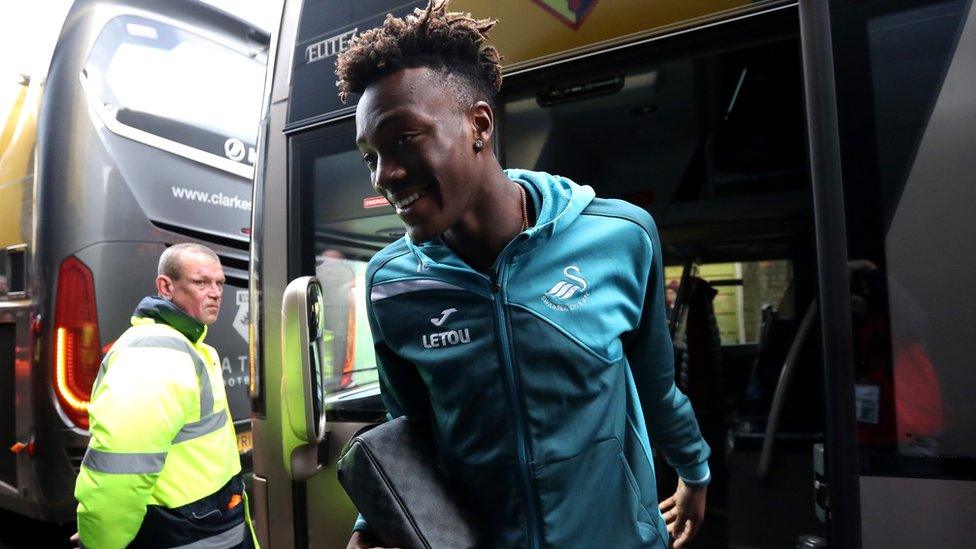 Tammy Abraham arrives at Swansea City before a Premier League