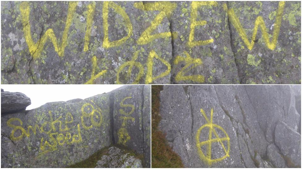 Widzew Lodz, Smoke Weed and anarchy symbol graffiti on Tryfan