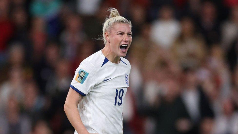 Bethany England celebrates penalty