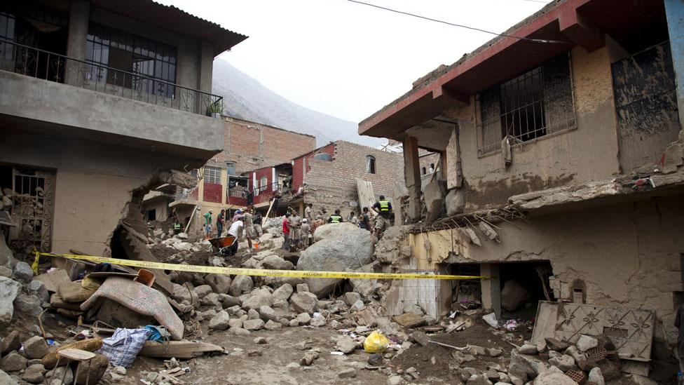 Grau Street in Moyopampa the day after the mudslide in March 2015