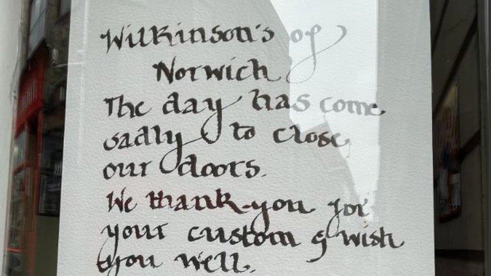 Part of the notice on the Wilkinson's of Norwich shop front