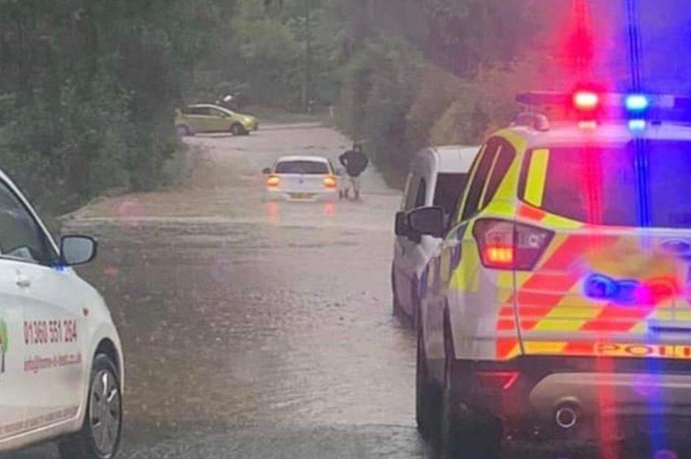 Flooded road near Blanefield