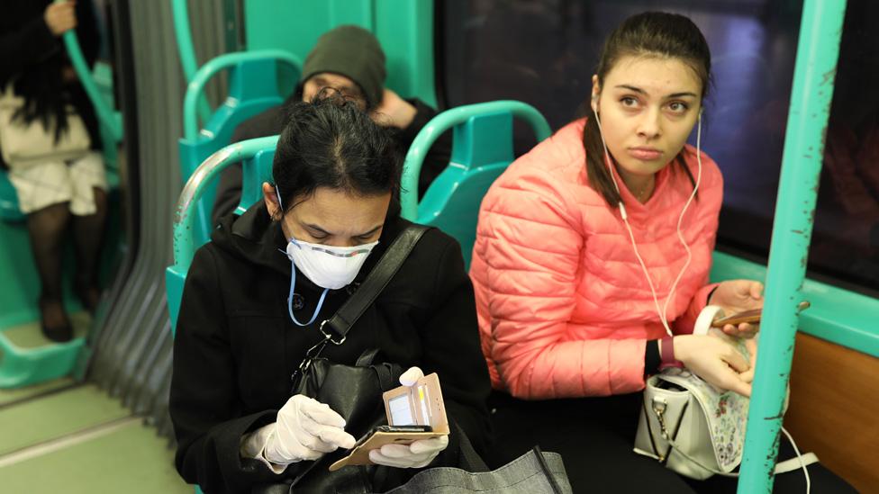 Passengers on Milan metro, 26 Feb 20