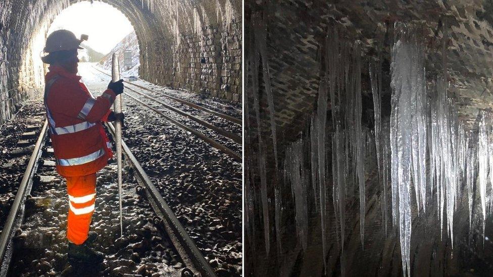 Several days of sub-zero temperatures have caused icicles up to 1.5m long to form in tunnels