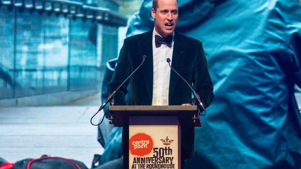 The Duke of Cambridge giving a speech to mark the 50th anniversary of Centrepoint