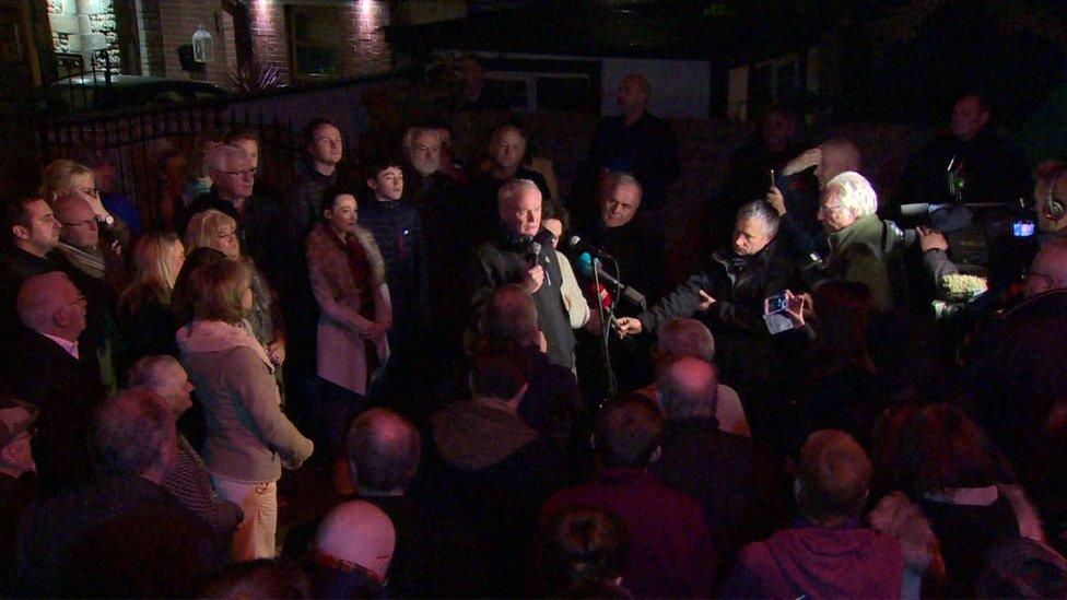 Martin McGuinness addressed crowds in the Bogside following the announcment he was standing down from politics