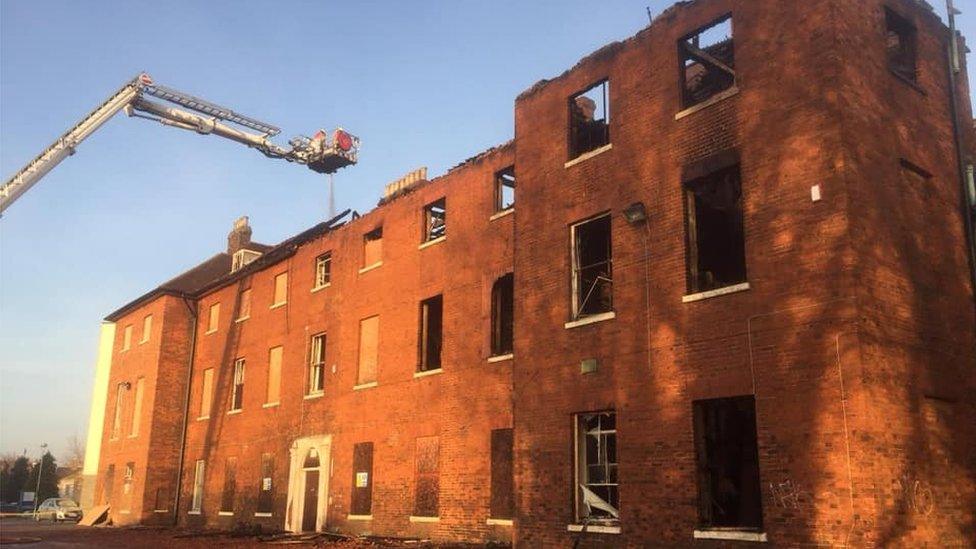 Fire damaged hospital building