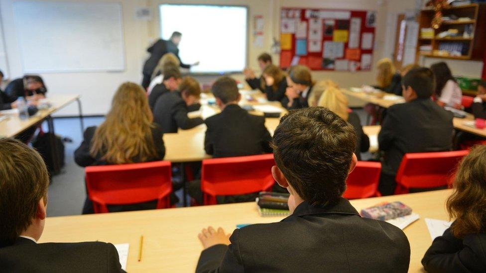 Pupils in a classroom looking at a teacher