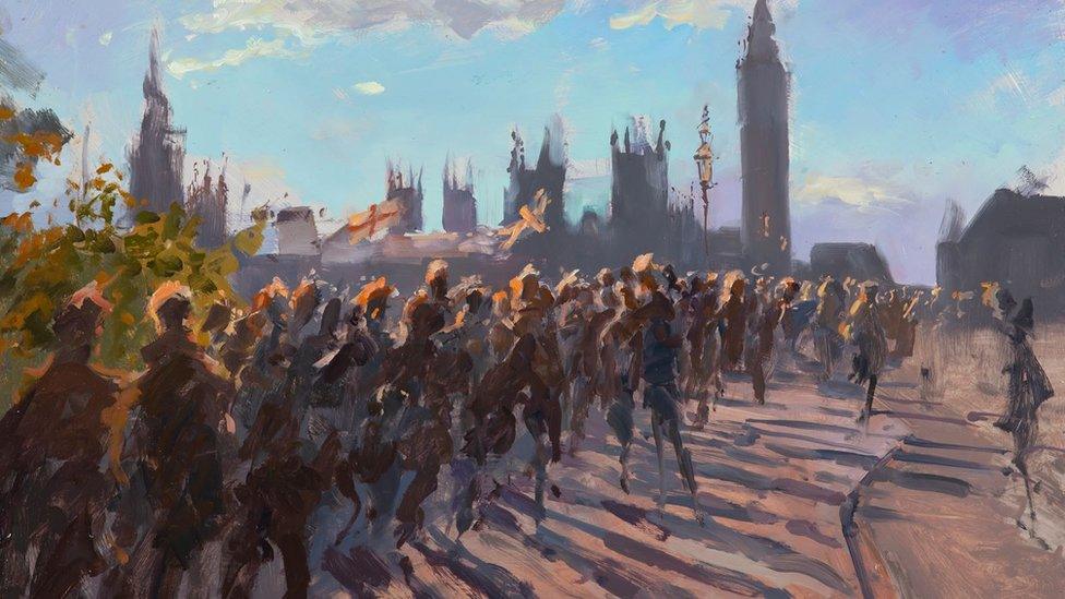 Rob Pointon's painting of the queue