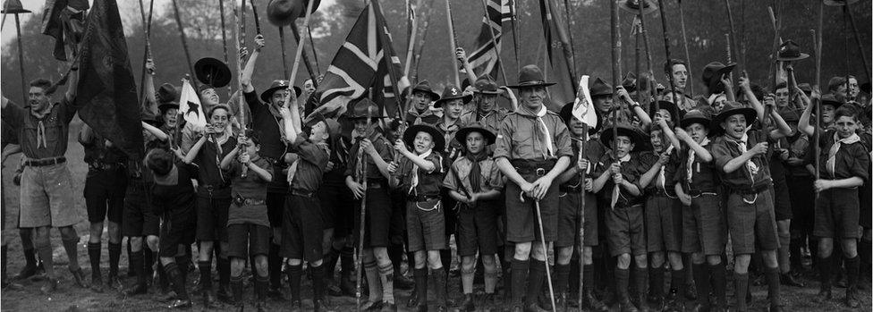 Sir Robert Baden-Powell at a scouting rally in 1928