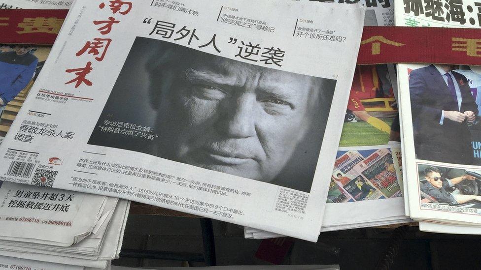 Donald Trump on the front page of a Chinese newspaper