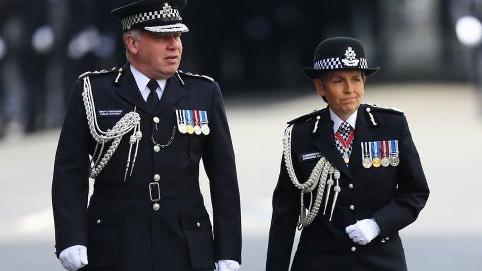 Sir Craig Mackey with current Met Police commissioner Cressida Dick, before the funeral of PC Palmer