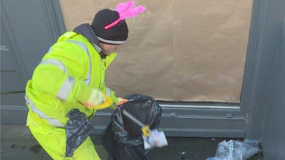 Cleansing worker with furry pink horns