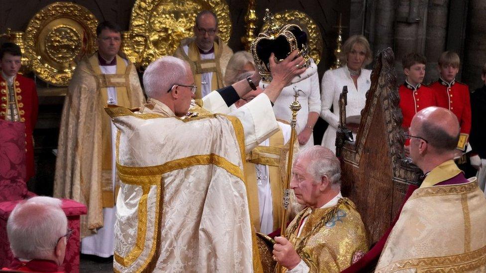 King Charles being crowned