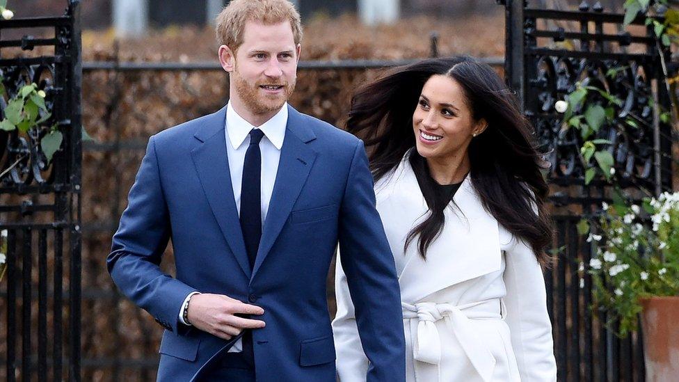 Prince Harry and Meghan Markle at Kensington Palace after announcing their engagement on 27 November 2017