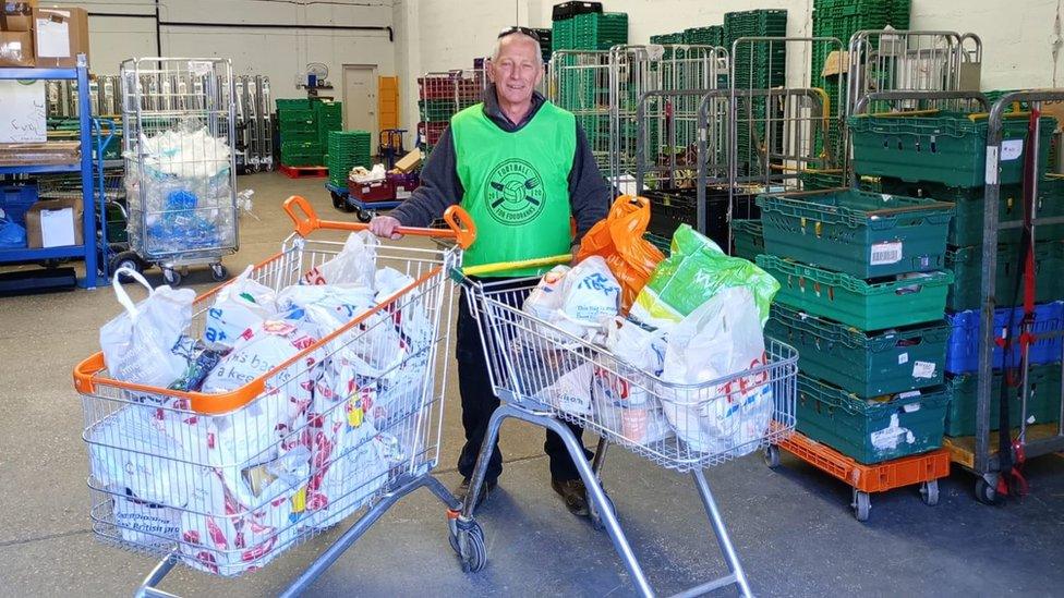 Trollies of food delivered to the MK food bank