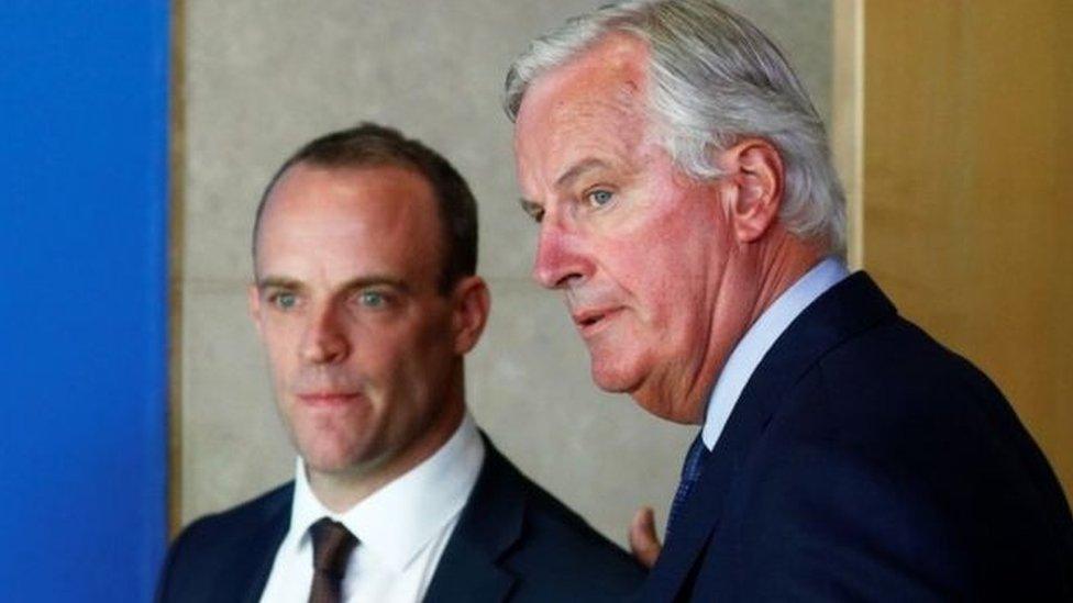 Talks are taking place between the UK's Dominic Raab and the EU's Michel Barnier