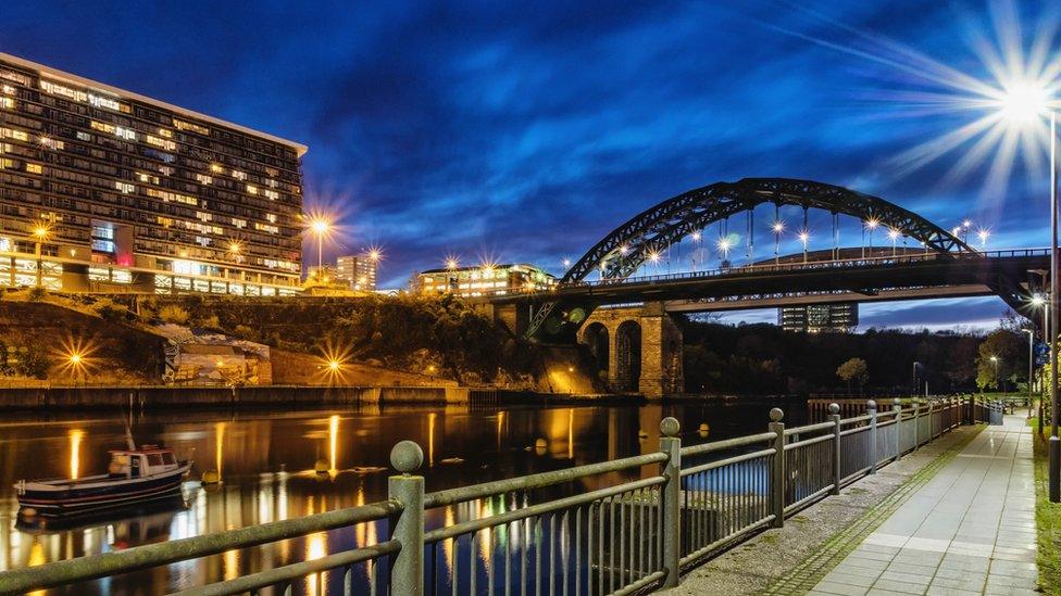 Riverside footpath in Sunderland at night