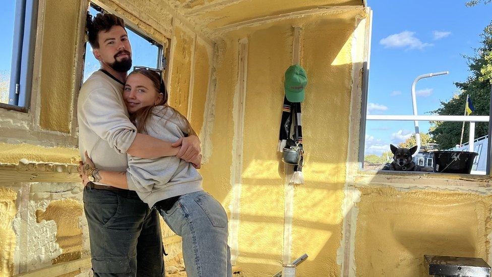 Sorcha and Max during the renovation of their house boat